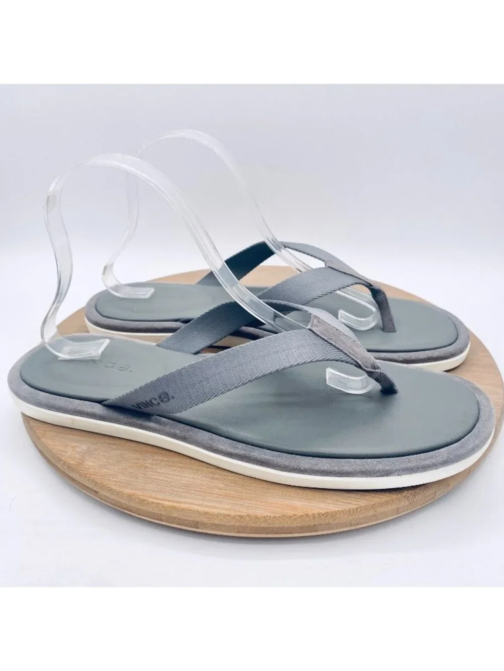 Vince Shoes Mens 11.5 Gray Leather Slip On Comfort Flip Flops Luxury